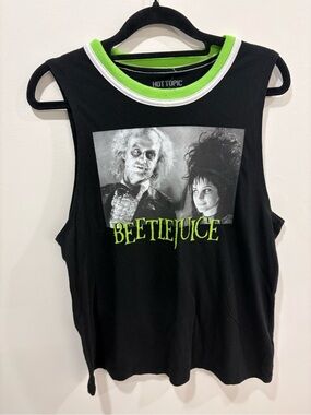 Hot Topic Black Tank with Beetlejuice Photo and Neon Green Trim